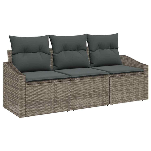 Sofa Set mit Kissen 3 pcs Grau Poly Rattan