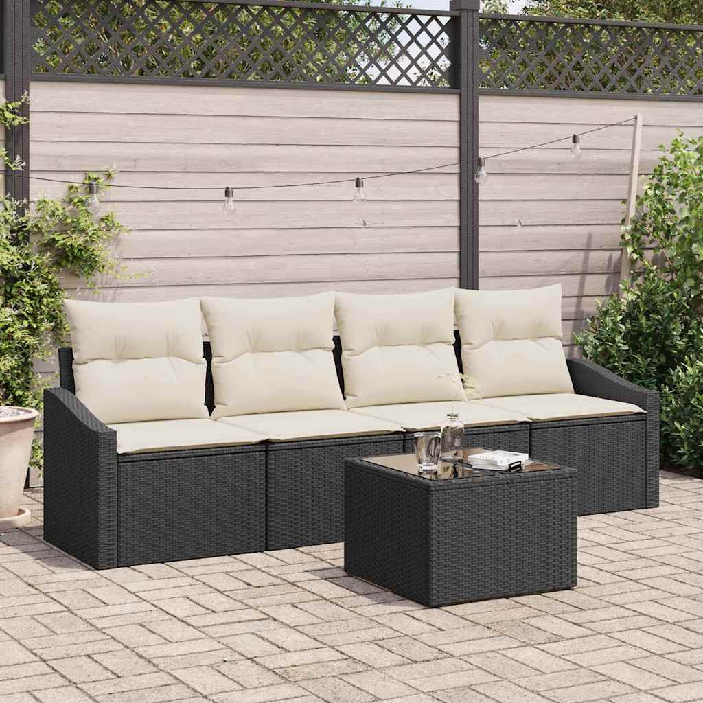 Garten-Sofa-Set 5 pcs Schwarz und Creme 55 x 55 x 37 cm