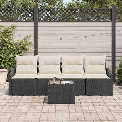 Garten-Sofa-Set 5 pcs Schwarz und Creme 55 x 55 x 37 cm