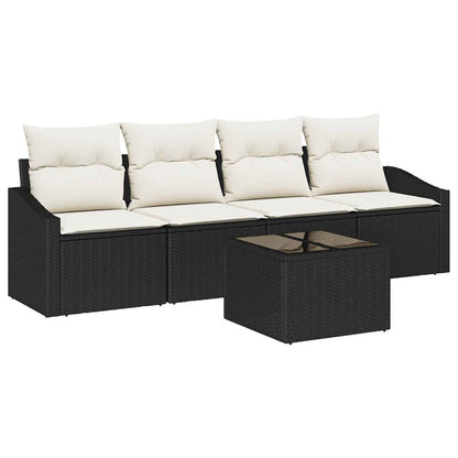 Garten-Sofa-Set 5 pcs Schwarz und Creme 55 x 55 x 37 cm