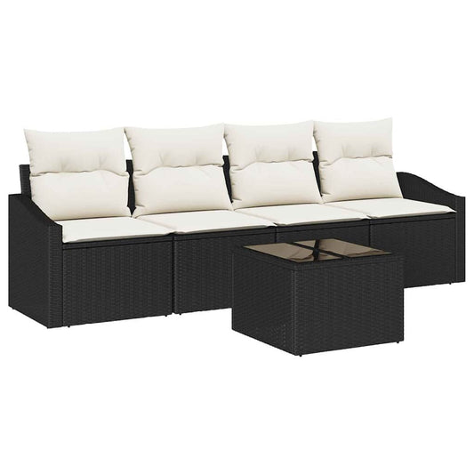 Garten-Sofa-Set 5 pcs Schwarz und Creme 55 x 55 x 37 cm