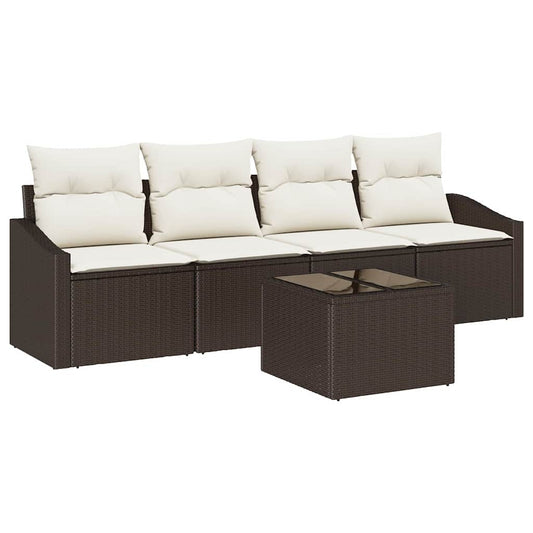 Garten-Sofa-Set mit Kissen 5 pcs Braun, Creme 55 x 55 x 37 cm