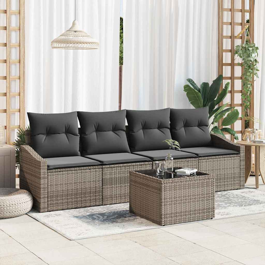 Sofa Set mit Kissen mit Kissen 5 pcs Grau Poly-Rattan