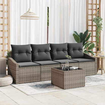 Sofa Set mit Kissen mit Kissen 5 pcs Grau Poly-Rattan