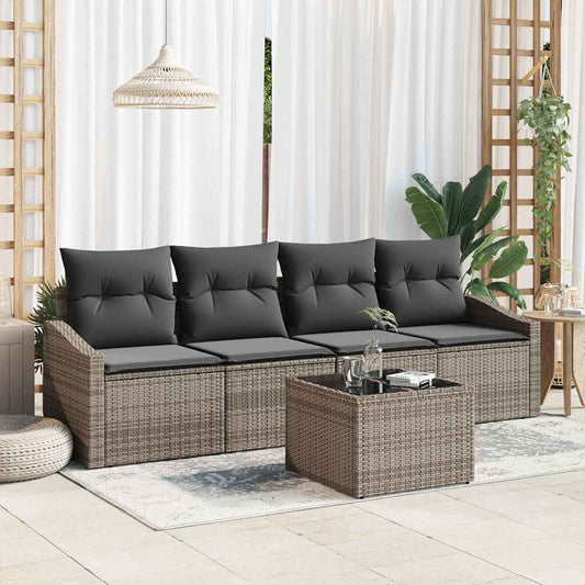 Sofa Set mit Kissen mit Kissen 5 pcs Grau Poly-Rattan