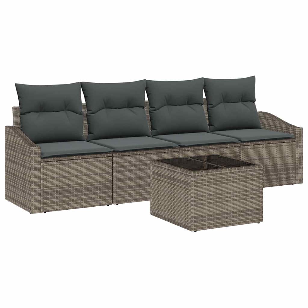 Sofa Set mit Kissen mit Kissen 5 pcs Grau Poly-Rattan