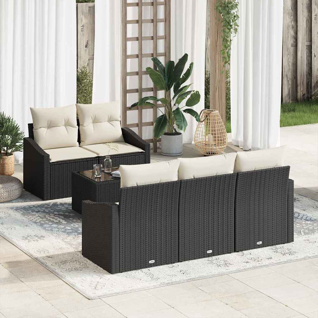 Garten-Sofa-Set 6 pcs Schwarz und Creme 55 x 55 x 37 cm