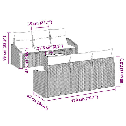 Sofa Set mit Kissen 7 pcs Schwarz und Creme Poly-Rattan