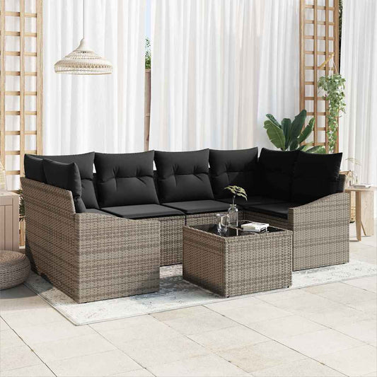 Sofa Set mit Kissen mit Kissen 7 pcs Grau Poly-Rattan