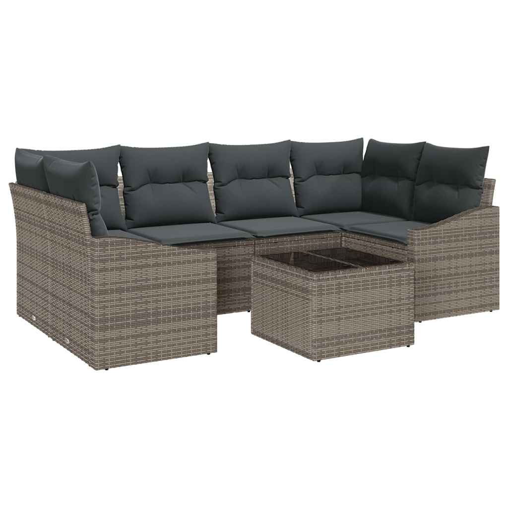 Sofa Set mit Kissen mit Kissen 7 pcs Grau Poly-Rattan