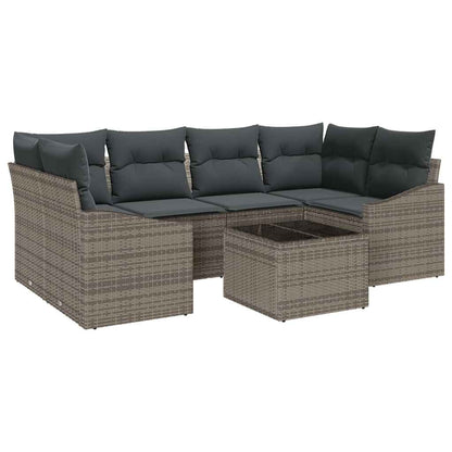 Sofa Set mit Kissen mit Kissen 7 pcs Grau Poly-Rattan