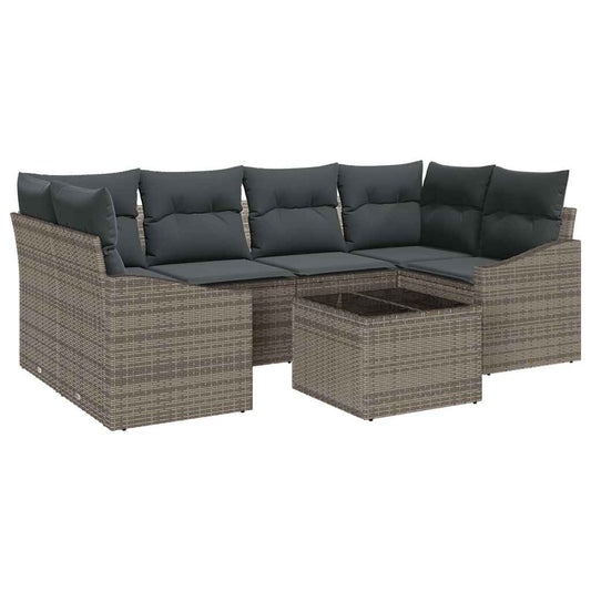 Sofa Set mit Kissen mit Kissen 7 pcs Grau Poly-Rattan