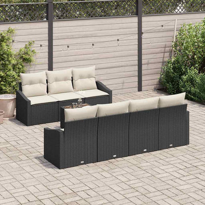 Sofa Set mit Kissen 8 pcs Schwarz und Creme Poly-Rattan