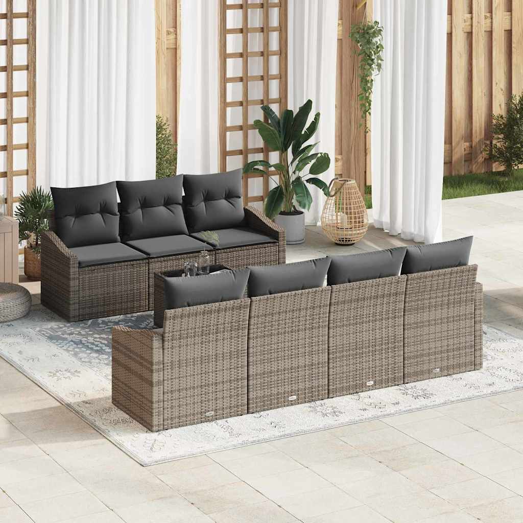 Sofa Set mit Kissen mit Kissen 8 pcs Grau Poly-Rattan