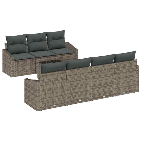 Sofa Set mit Kissen mit Kissen 8 pcs Grau Poly-Rattan