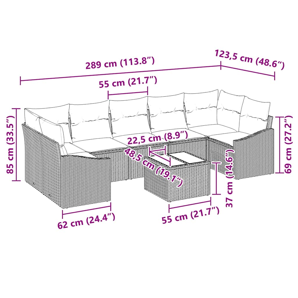Garten-Sofa-Set mit Kissen 8 pcs Hellgrau 55 x 55 x 37 cm