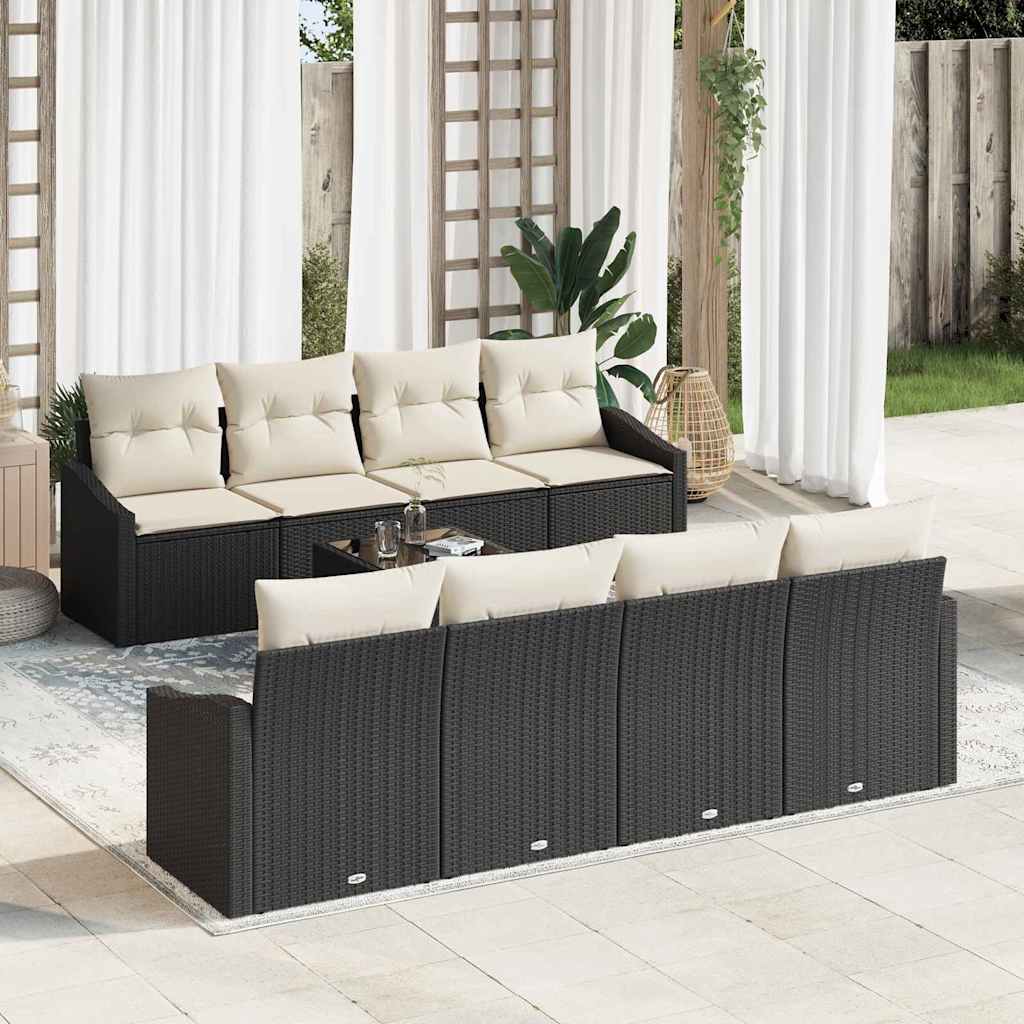 Garten-Sofa-Set 9 pcs Schwarz und Creme 55 x 55 x 37 cm