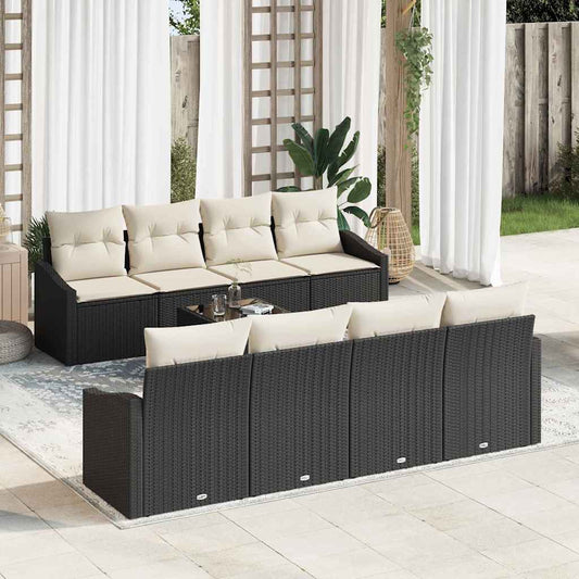 Garten-Sofa-Set 9 pcs Schwarz und Creme 55 x 55 x 37 cm