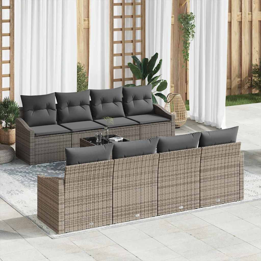 Sofa Set mit Kissen mit Kissen 9 pcs Grau Poly-Rattan