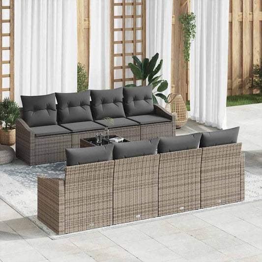 Sofa Set mit Kissen mit Kissen 9 pcs Grau Poly-Rattan