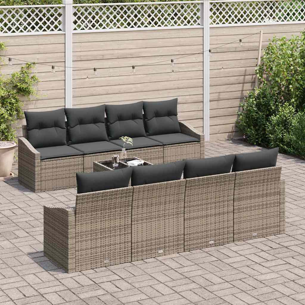 Sofa Set mit Kissen mit Kissen 9 pcs Grau Poly-Rattan