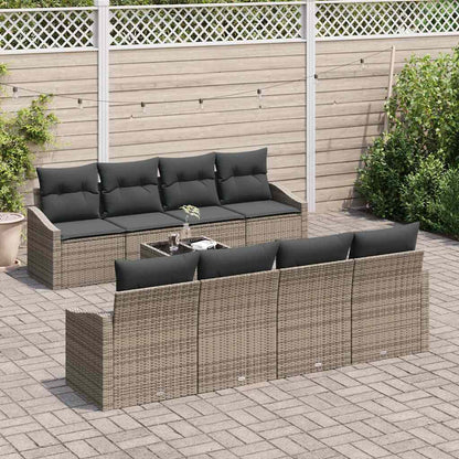 Sofa Set mit Kissen mit Kissen 9 pcs Grau Poly-Rattan