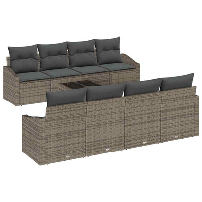 Sofa Set mit Kissen mit Kissen 9 pcs Grau Poly-Rattan