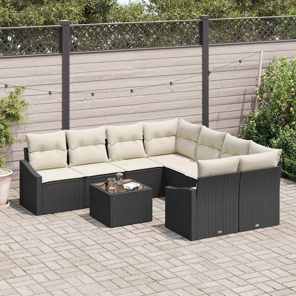 Garten-Sofa-Set 9 pcs Schwarz und Creme 55 x 55 x 37 cm