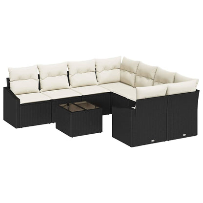 Garten-Sofa-Set 9 pcs Schwarz und Creme 55 x 55 x 37 cm
