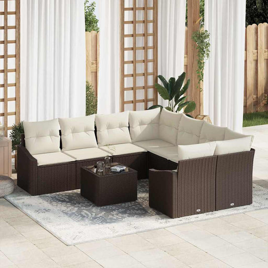 Garten-Sofa-Set mit Kissen 9 pcs Braun, Creme 55 x 55 x 37 cm