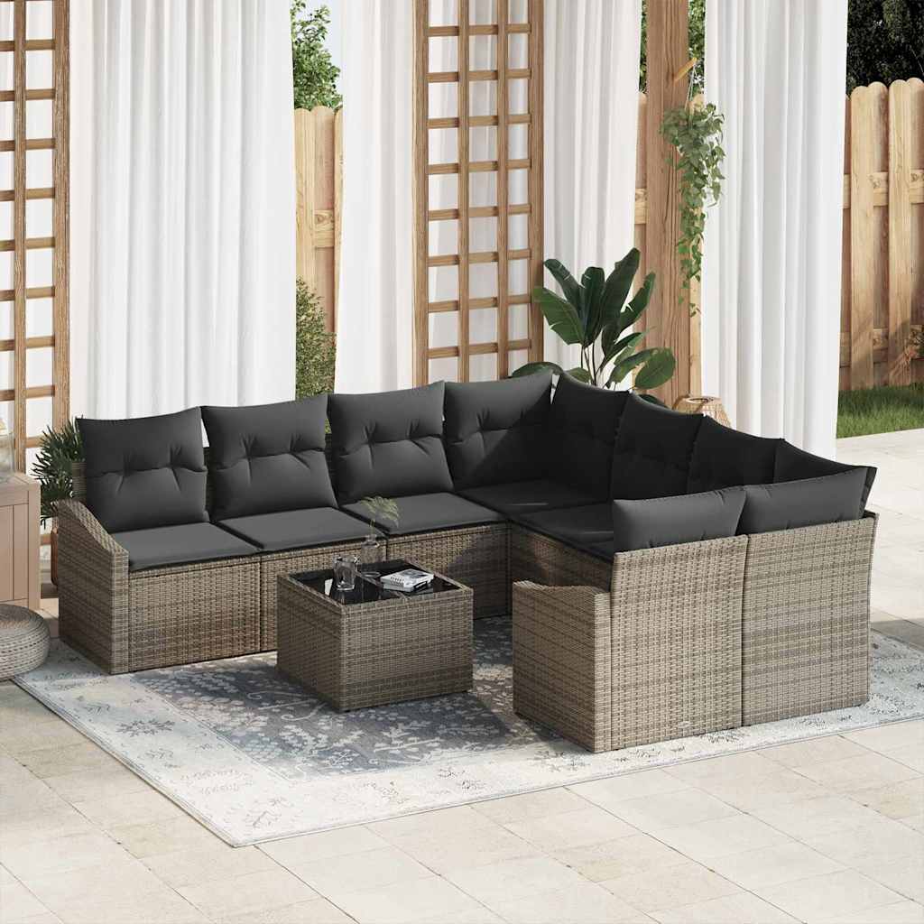 Garten-Sofa-Set mit Kissen 9 pcs Grau 55 x 55 x 37 cm