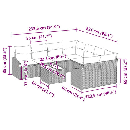 Garten-Sofa-Set mit Kissen 9 pcs Grau 55 x 55 x 37 cm