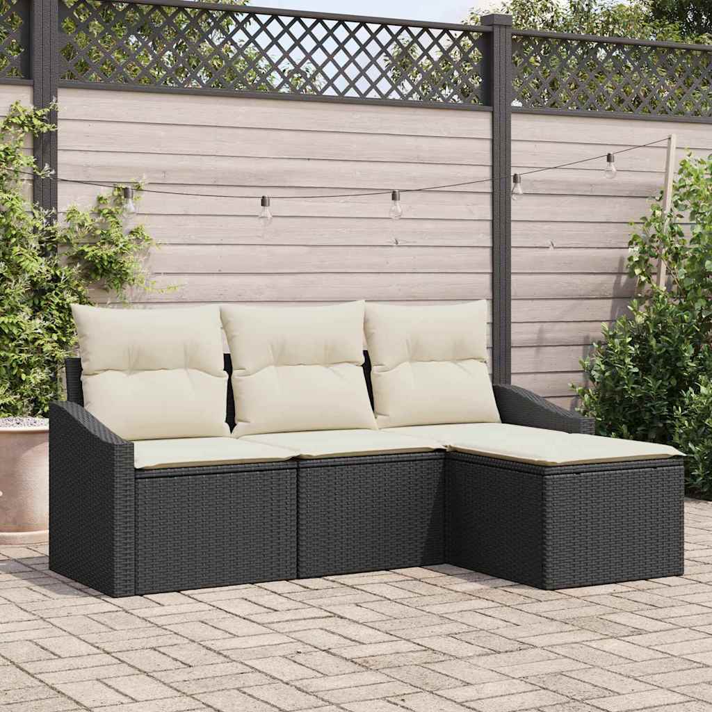 Sofa Set mit Kissen 4 pcs Schwarz Poly-Rattan