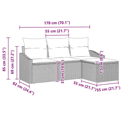 Sofa Set mit Kissen 4 pcs Schwarz Poly-Rattan