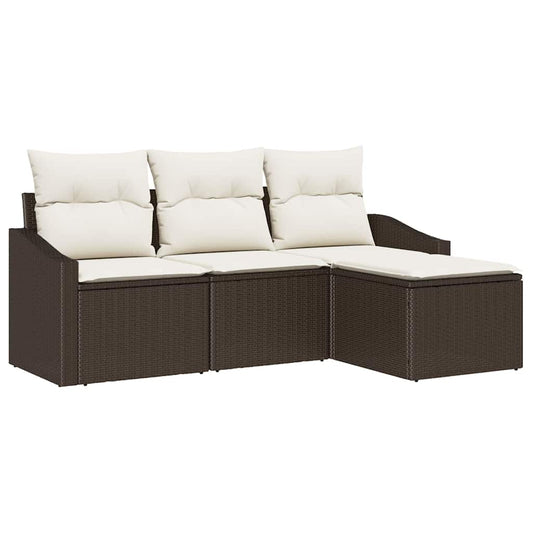 Garten-Sofa-Set 4 pcs Braun Poly Rattan