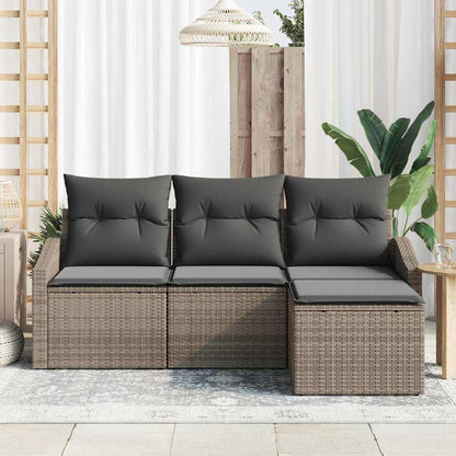 Sofa Set mit Kissen 4 pcs Grau Poly Rattan