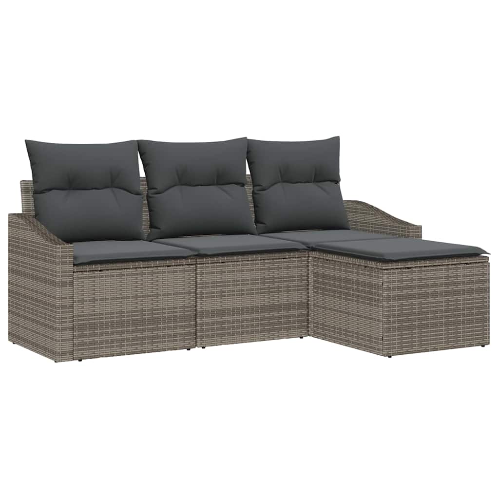 Sofa Set mit Kissen 4 pcs Grau Poly Rattan