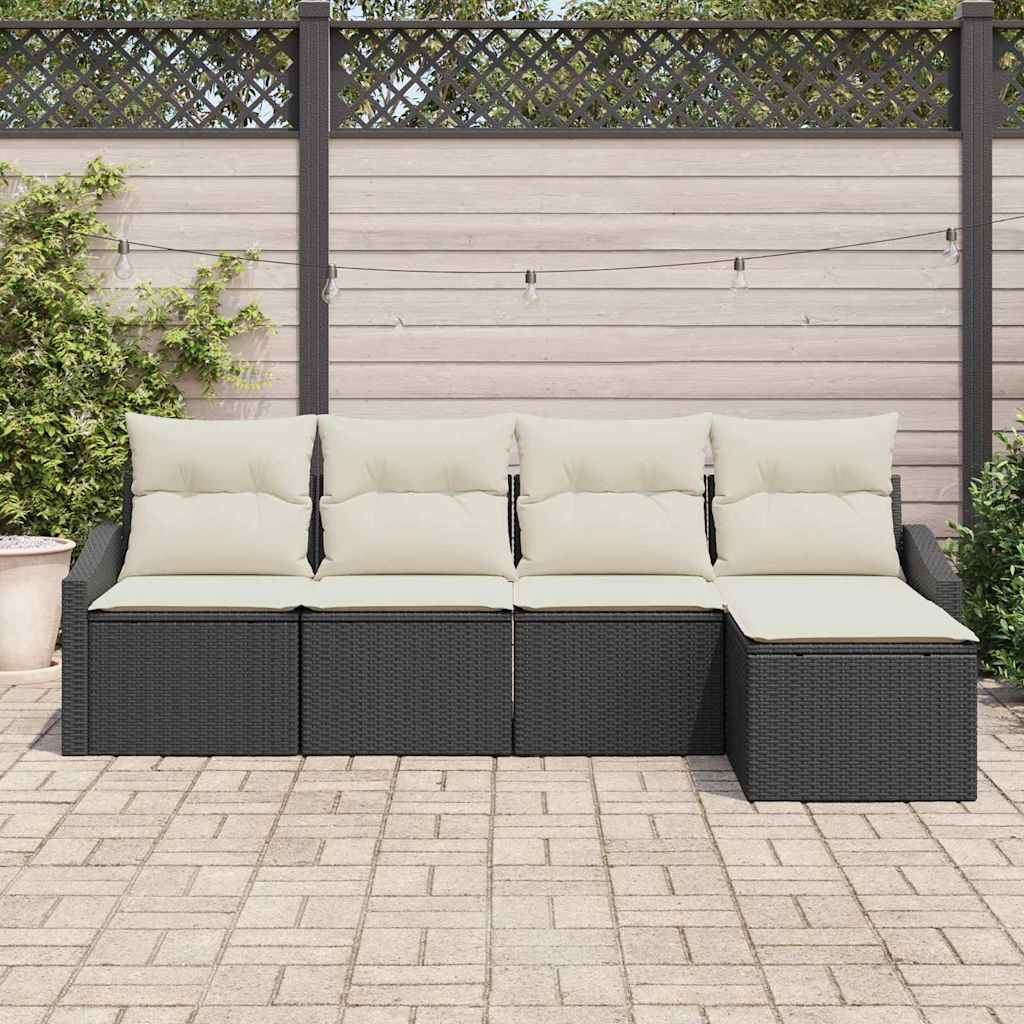 Sofa Set mit Kissen 5 pcs Schwarz Poly-Rattan