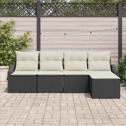 Sofa Set mit Kissen 5 pcs Schwarz Poly-Rattan