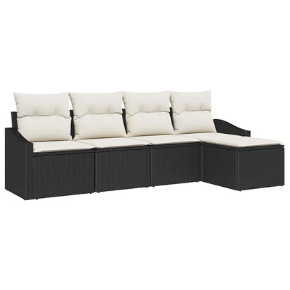 Sofa Set mit Kissen 5 pcs Schwarz Poly-Rattan