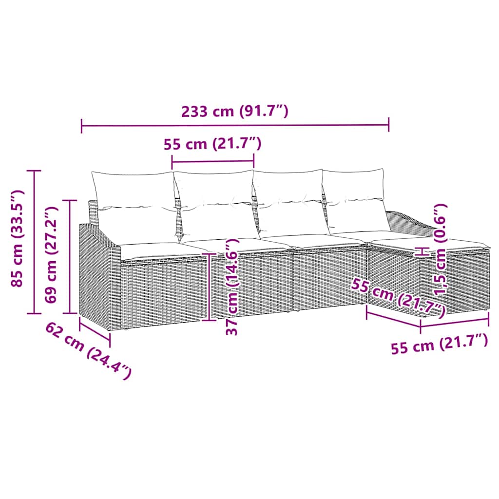 Sofa Set mit Kissen 5 pcs Schwarz Poly-Rattan