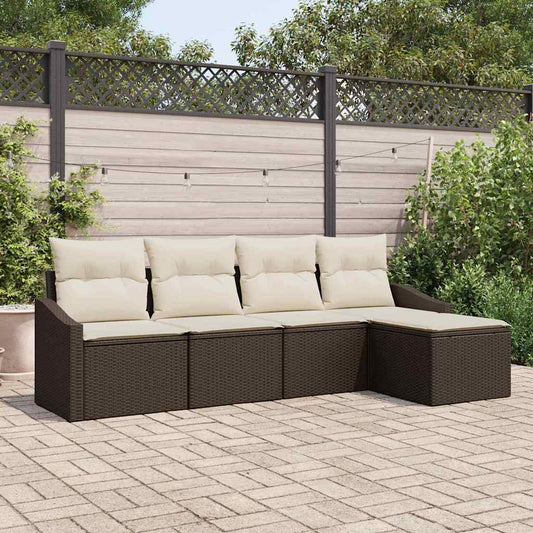 Garten-Sofa-Set 5 pcs Braun Poly Rattan