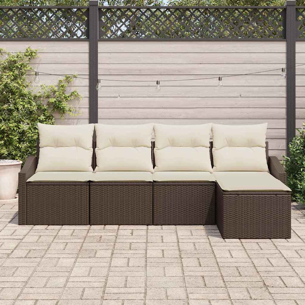 Garten-Sofa-Set 5 pcs Braun Poly Rattan