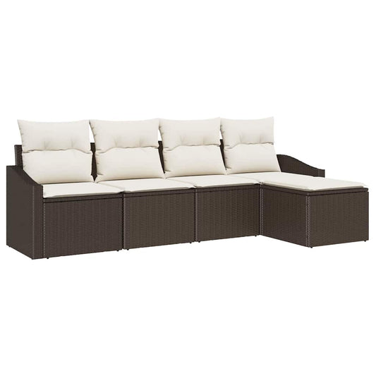 Garten-Sofa-Set 5 pcs Braun Poly Rattan