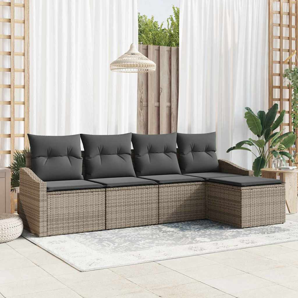 Sofa Set mit Kissen 5 pcs Grau Poly Rattan