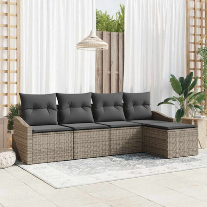 Sofa Set mit Kissen 5 pcs Grau Poly Rattan