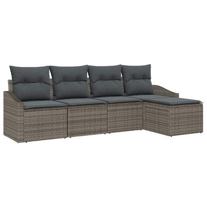 Sofa Set mit Kissen 5 pcs Grau Poly Rattan