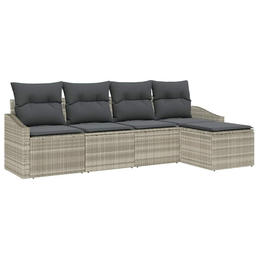 Garten-Sofa-Set 5 pcs Hellgrau Poly Rattan