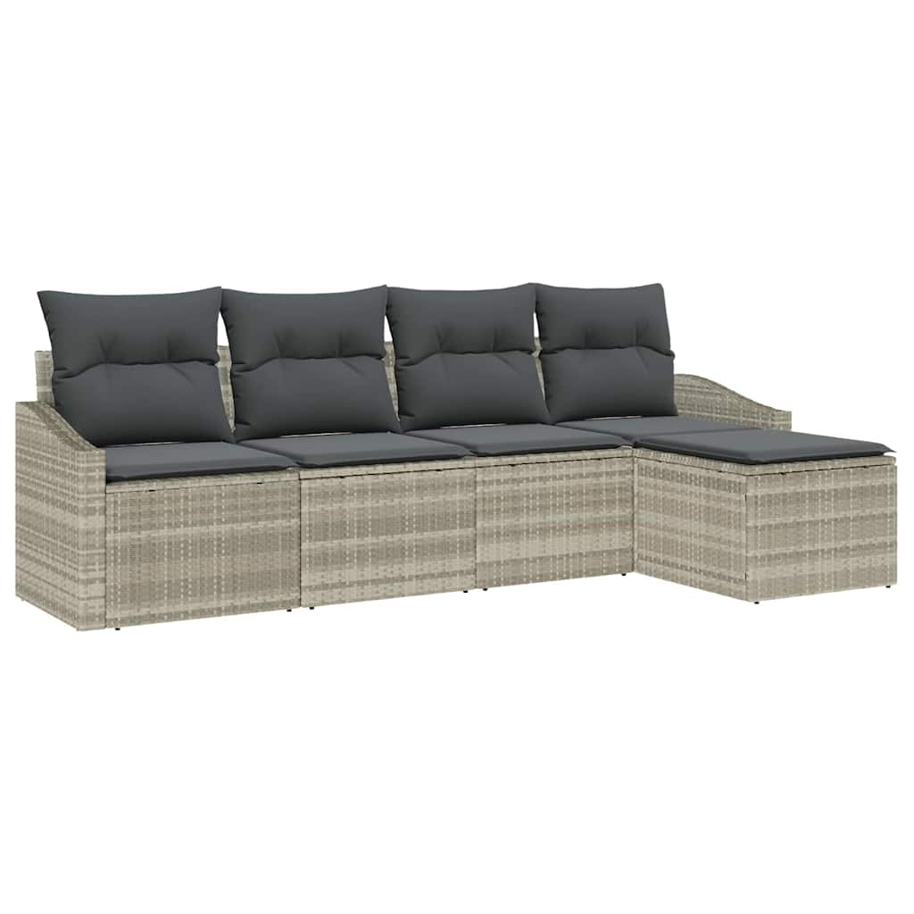 Garten-Sofa-Set 5 pcs Hellgrau Poly Rattan