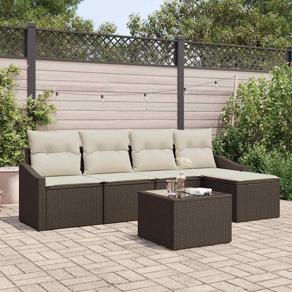 Garten-Sofa-Set 6 pcs Braun Poly Rattan